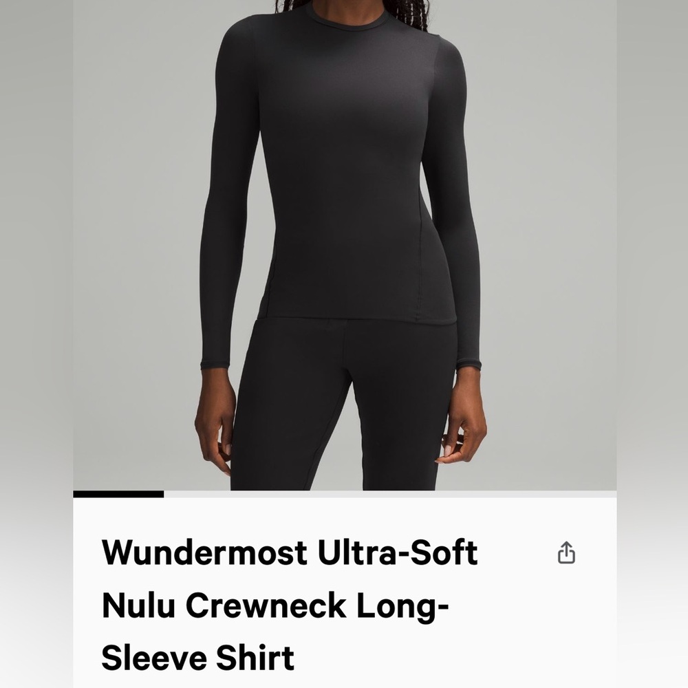 Lululemon Wundermost nulu crew neck  small black long sleeve.